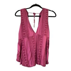 Free People Boho Embroidered Flowy Tank Top Pink Size M